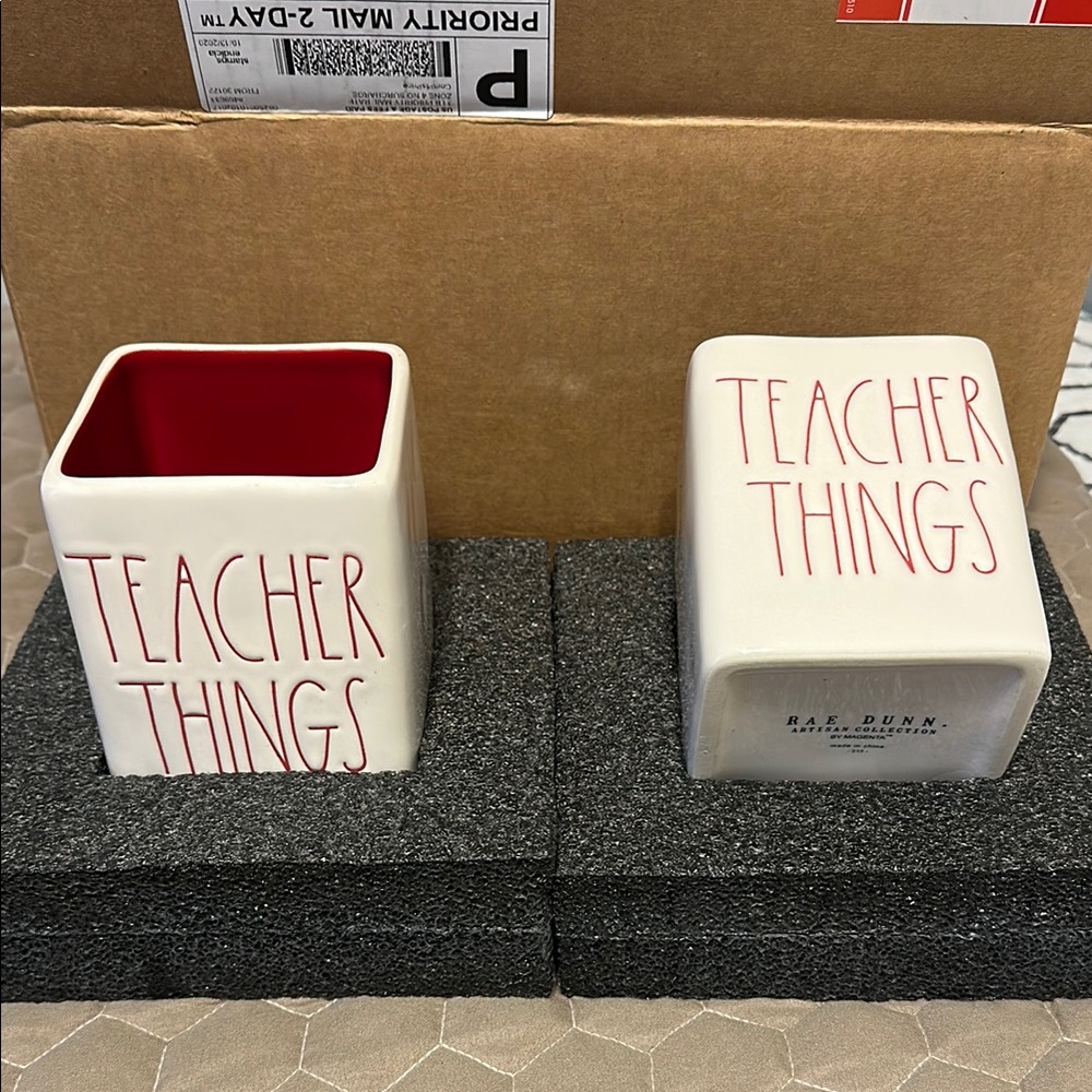 Set of 2 Rae Dunn White and Red Teacher Things Accent Decor